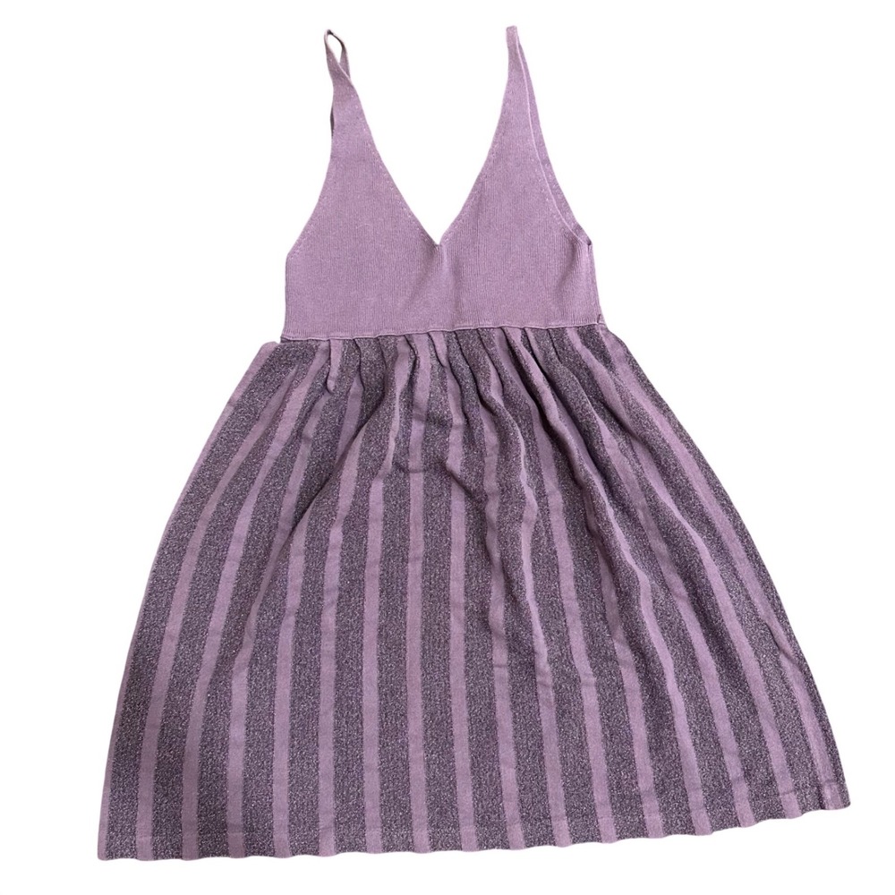 Armani Exchange Purple Metallic Striped Knit Skater Mini Dress XS